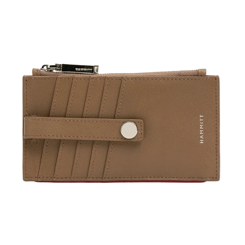 Brown wallet with a visible brand logo on a white background