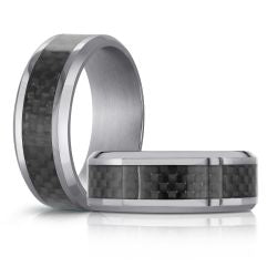 8mm Polished Tantalum Beveled Band with Carbon Fiber Inlay
