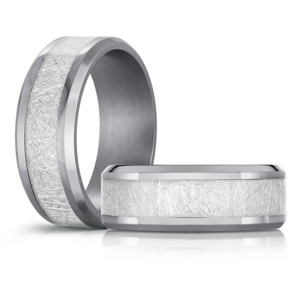 8mm Polished Tantalum Beveled Band with Meteorite Inlay