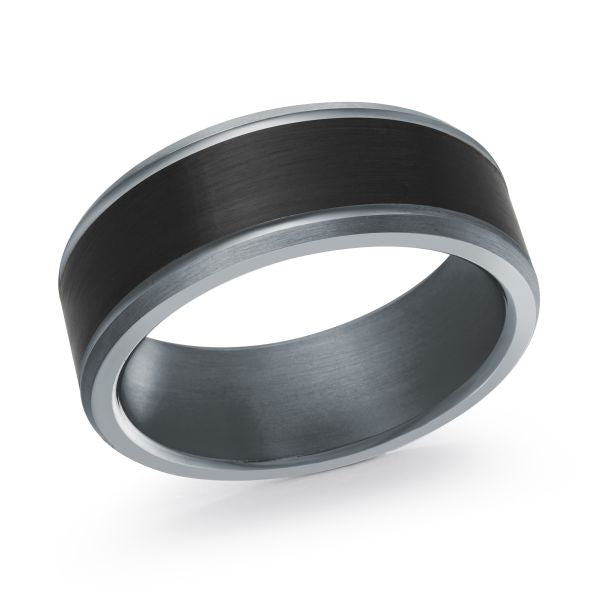 8mm Black Carbon Fiber Center Tantalum Band with Grey Beveled Edges