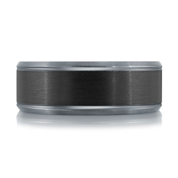 8mm Black Carbon Fiber Center Tantalum Band with Grey Beveled Edges