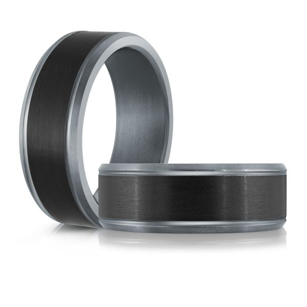 8mm Black Tantalum Band with Carbon Fiber Center & Grey Beveled Edges
