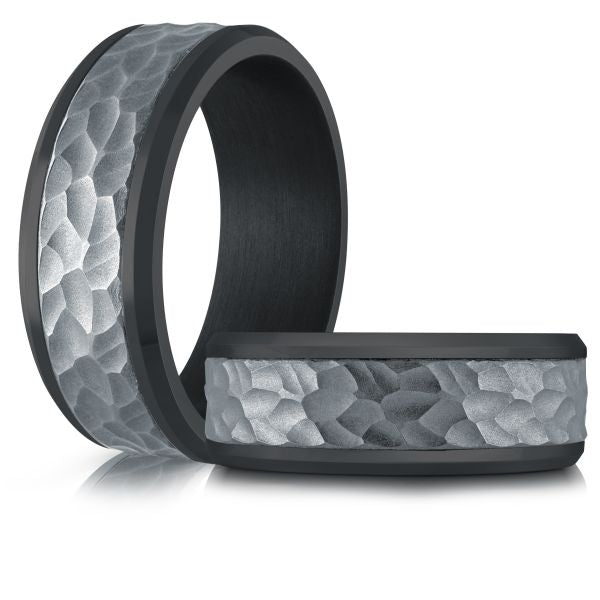 8mm Black Tantalum Band with Hammered Titanium Center