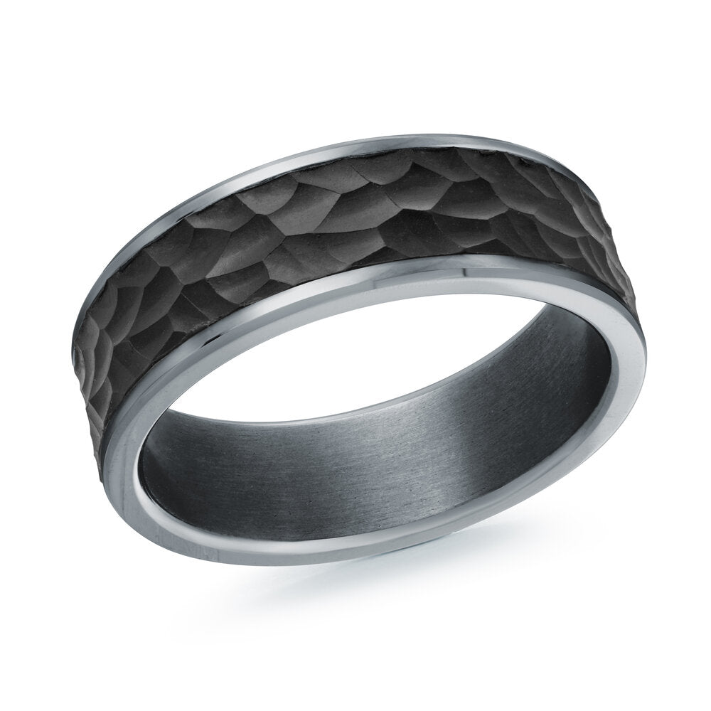 7mm Grey Tantalum Band with Hammered Carbon Fiber Center