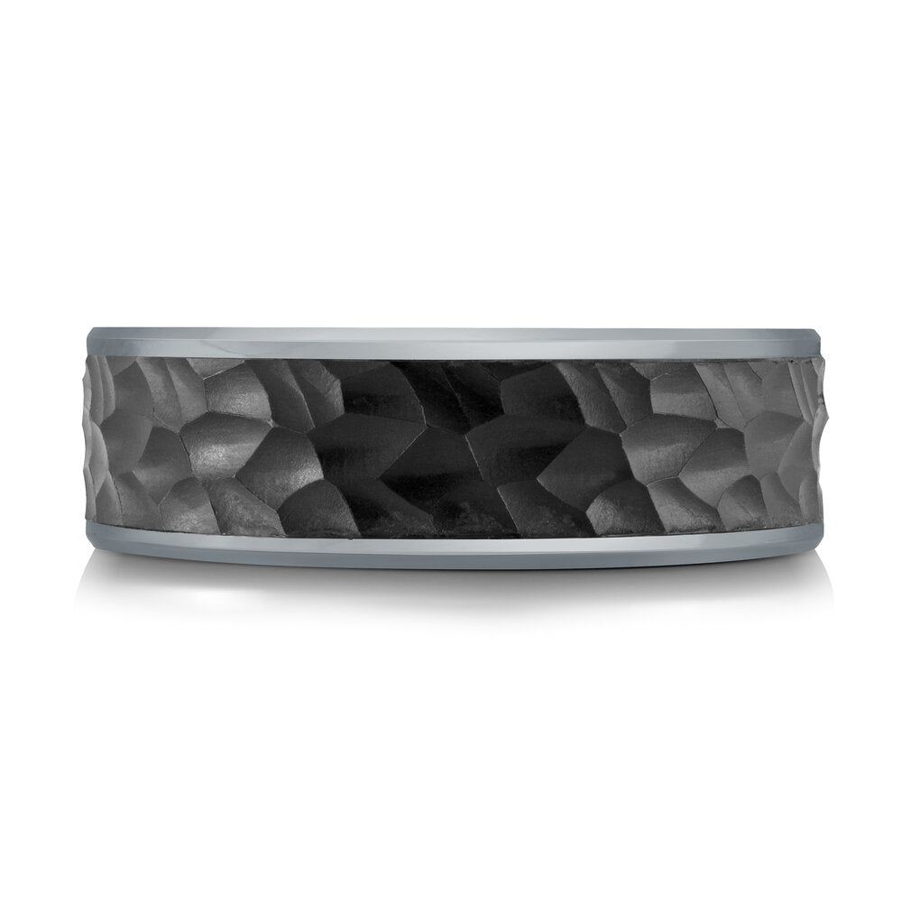 7mm Grey Tantalum Band with Hammered Carbon Fiber Center