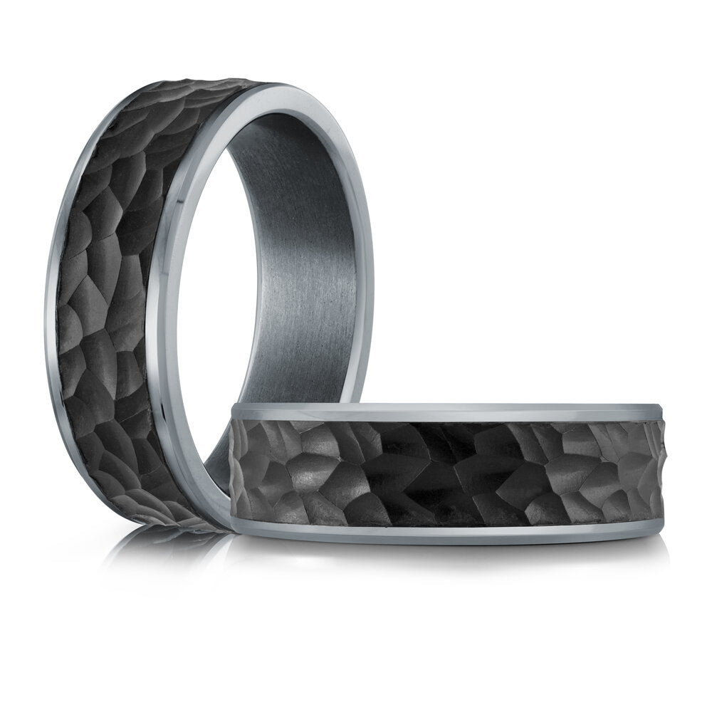 7mm Grey Tantalum Band with Hammered Carbon Fiber Center