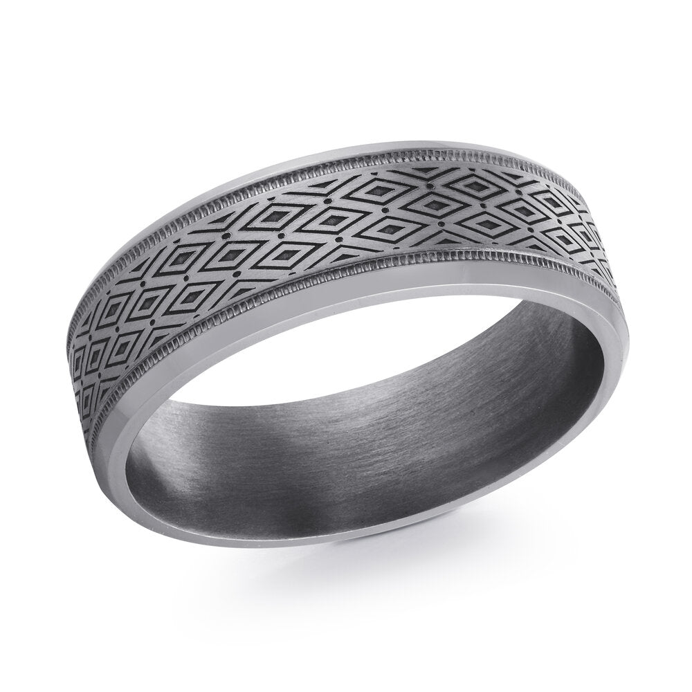 7mm Grey Tantalum Band with Chevron Laser Engraving