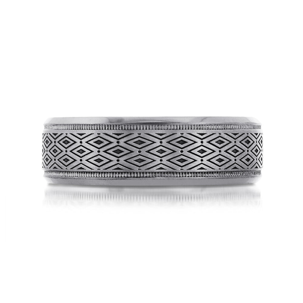 7mm Grey Tantalum Band with Chevron Laser Engraving