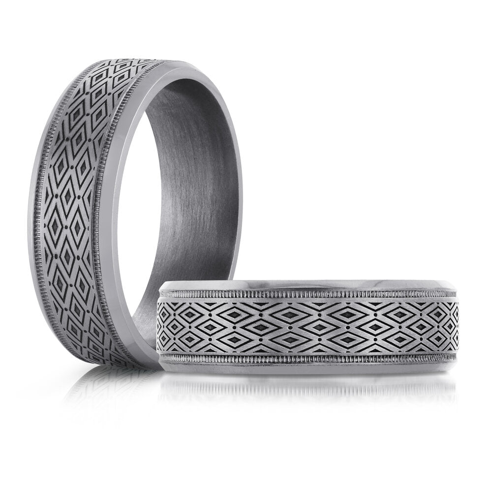 7mm Grey Tantalum Band with Chevron Laser Engraving