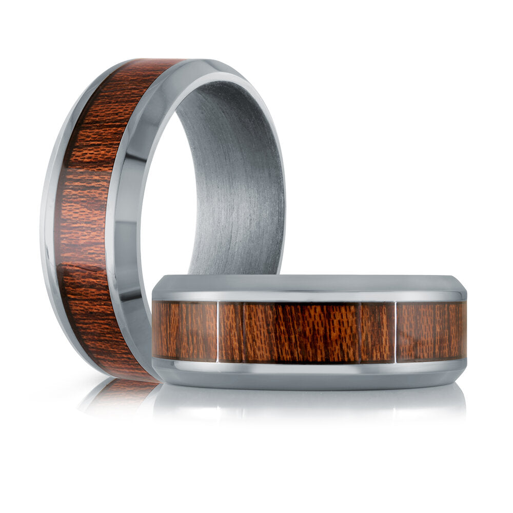8mm Grey Tantalum Band with Wood Inlay