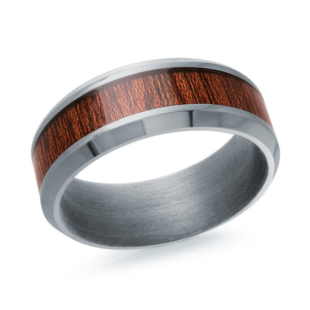 8mm Grey Tantalum Band with Wood Inlay