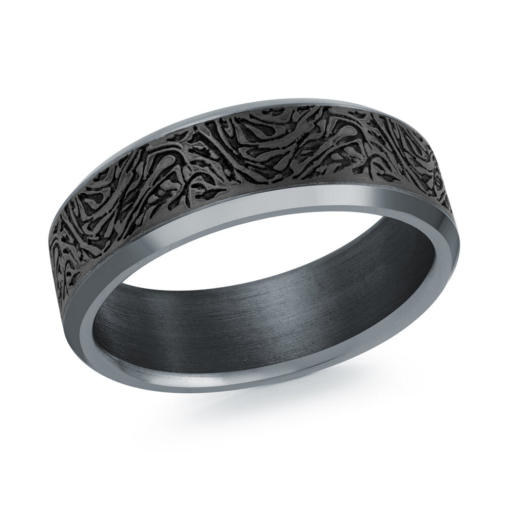7mm Grey Tantalum Band with Carbon Fiber Mokume Center