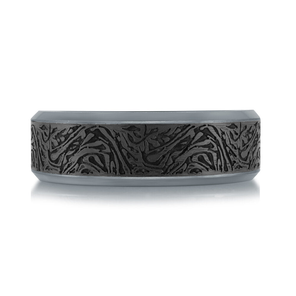 7mm Grey Tantalum Band with Carbon Fiber Mokume Center