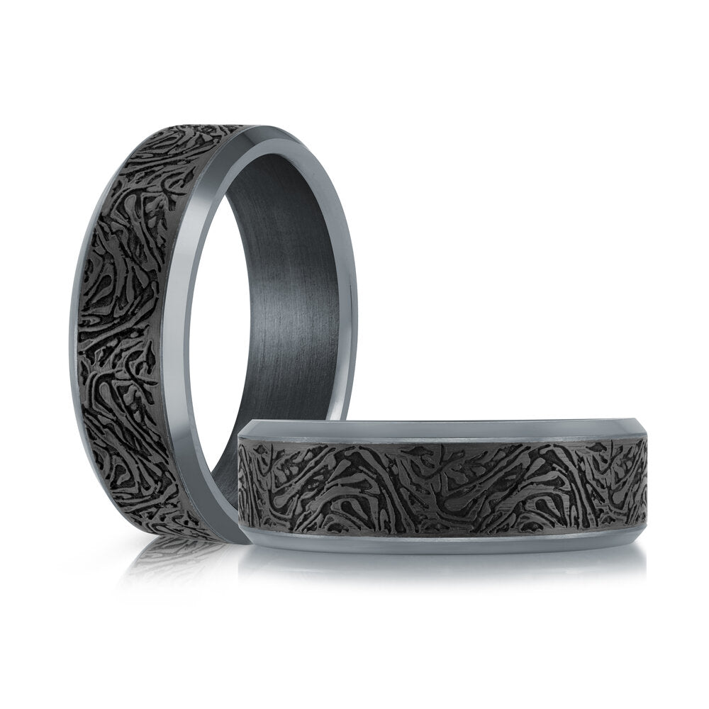 7mm Grey Tantalum Band with Carbon Fiber Mokume Center