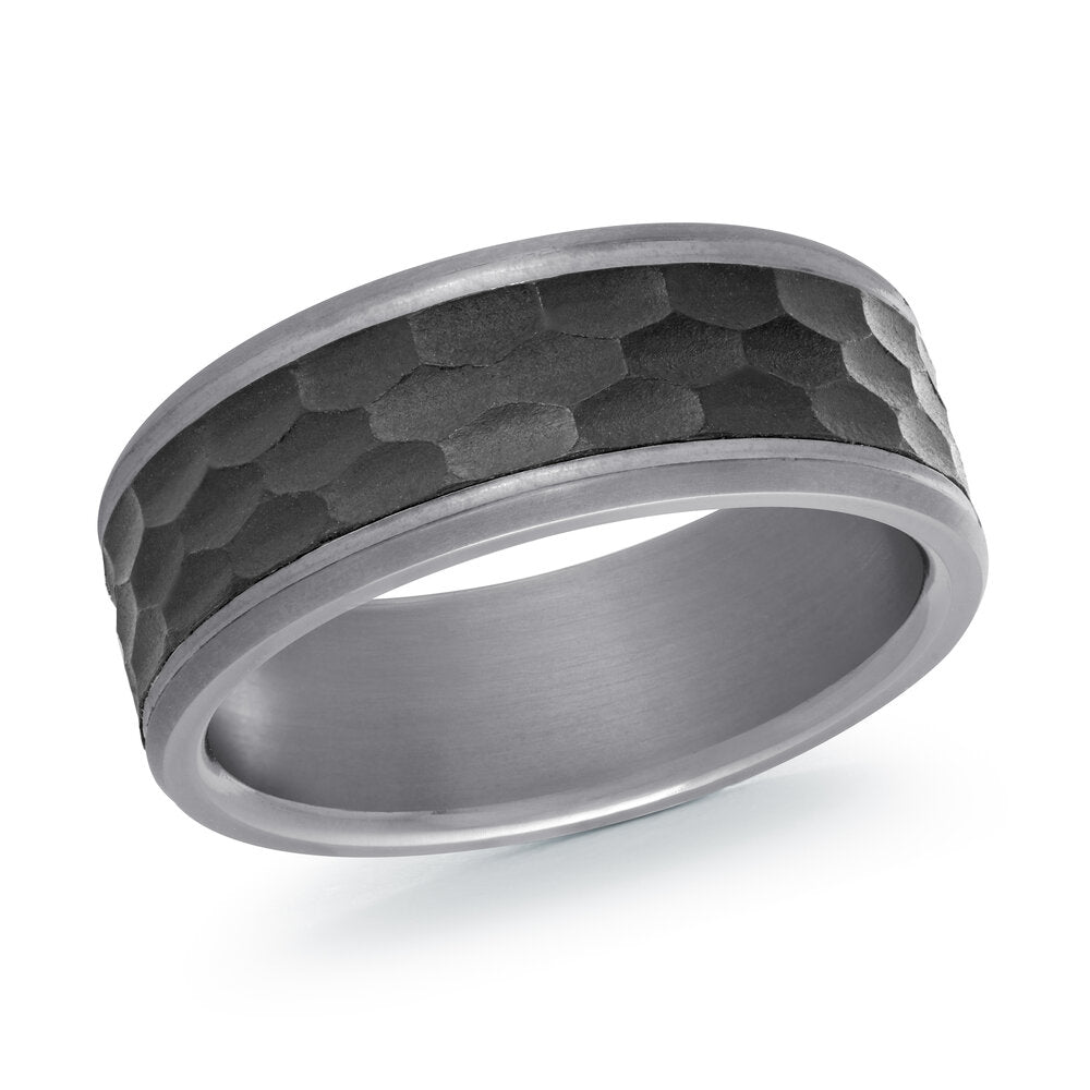 8mm Grey Tantalum Band with Hexagonal Carbon Fiber Center
