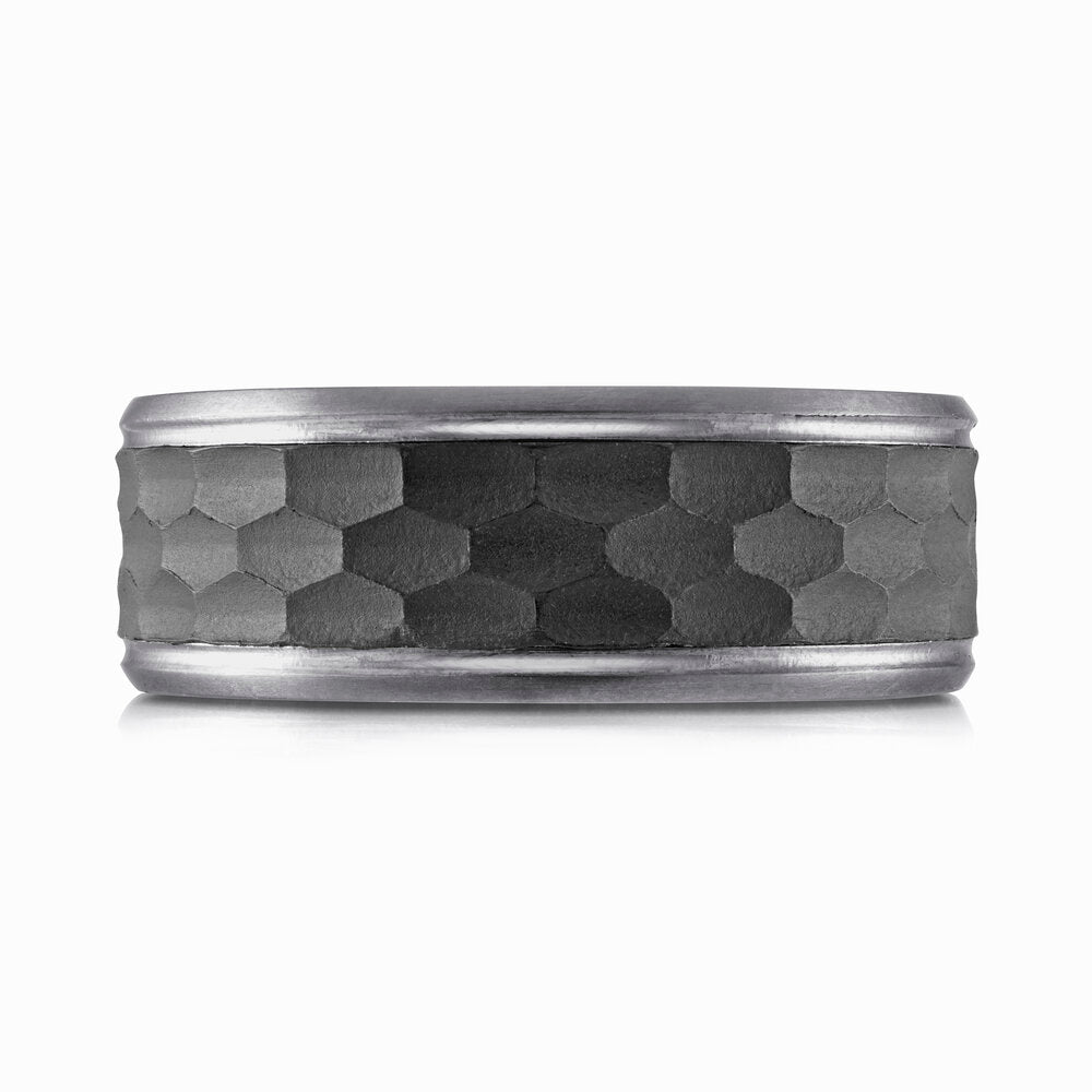 8mm Grey Tantalum Band with Hexagonal Carbon Fiber Center