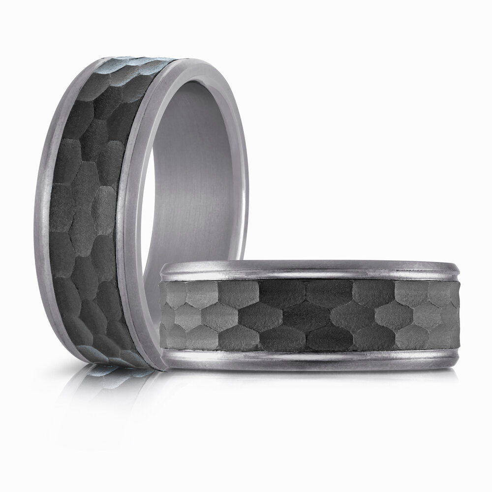 8mm Grey Tantalum Band with Hexagonal Carbon Fiber Center