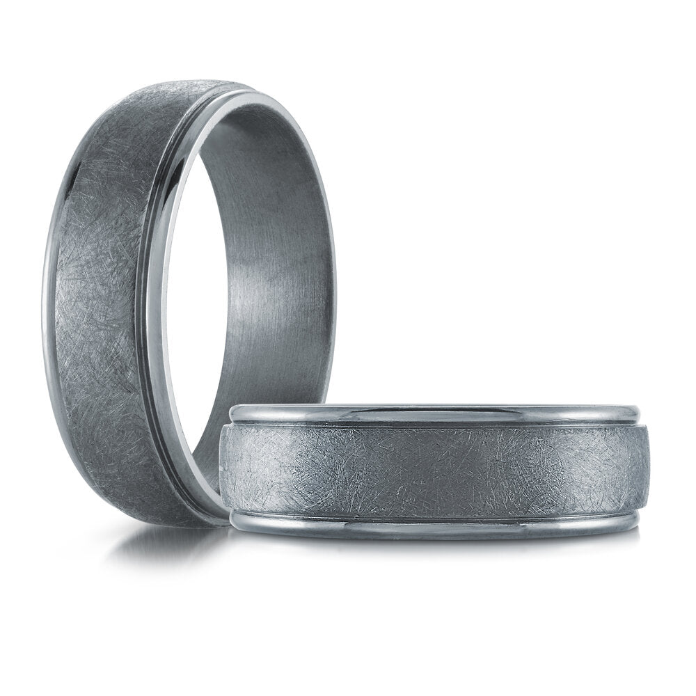 6mm Grey Tantalum Band with Cut Edge and Wire Brushed Center