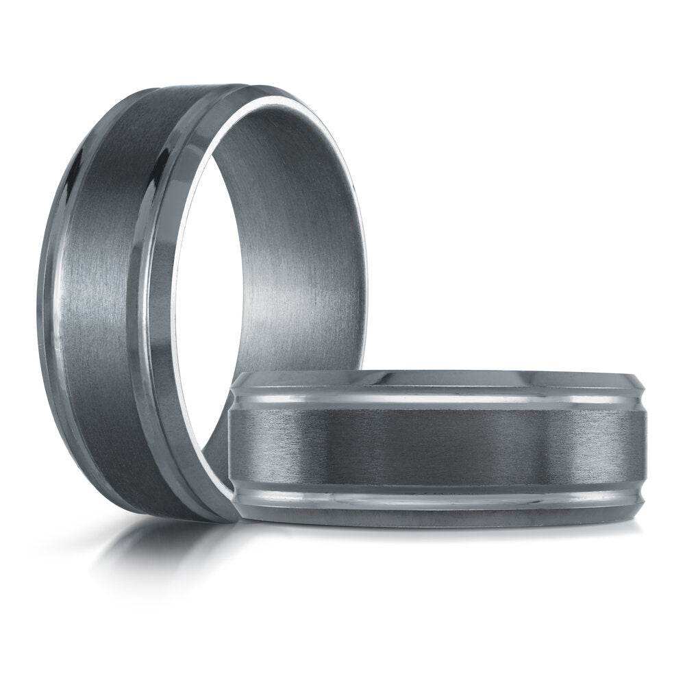 8mm Grey Tantalum Band with Beveled Edges