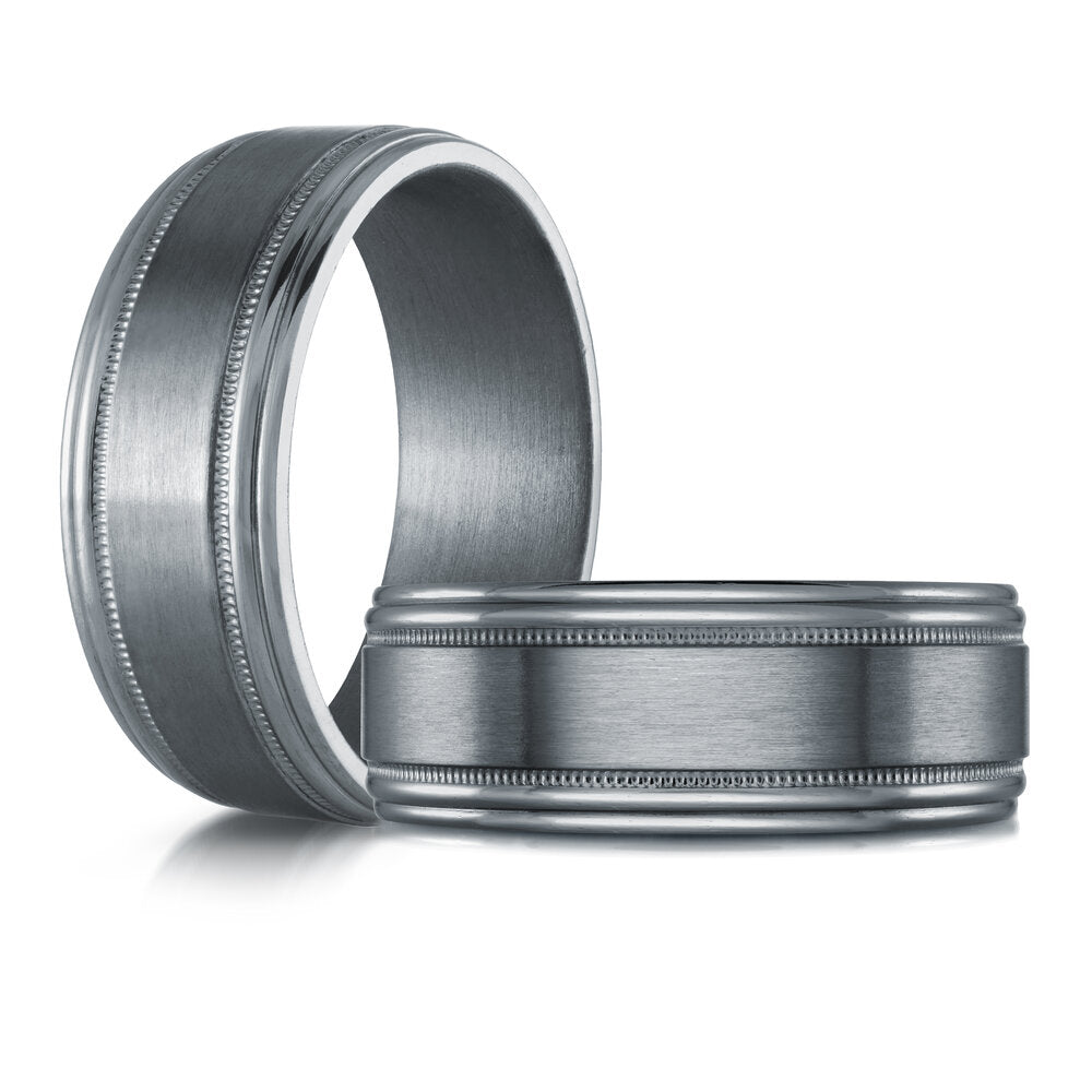 8mm Grey Tantalum Band with Milgrain Detailing