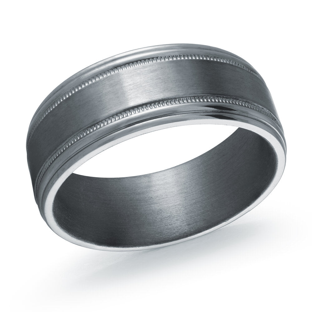 8mm Grey Tantalum Band with Milgrain Detailing