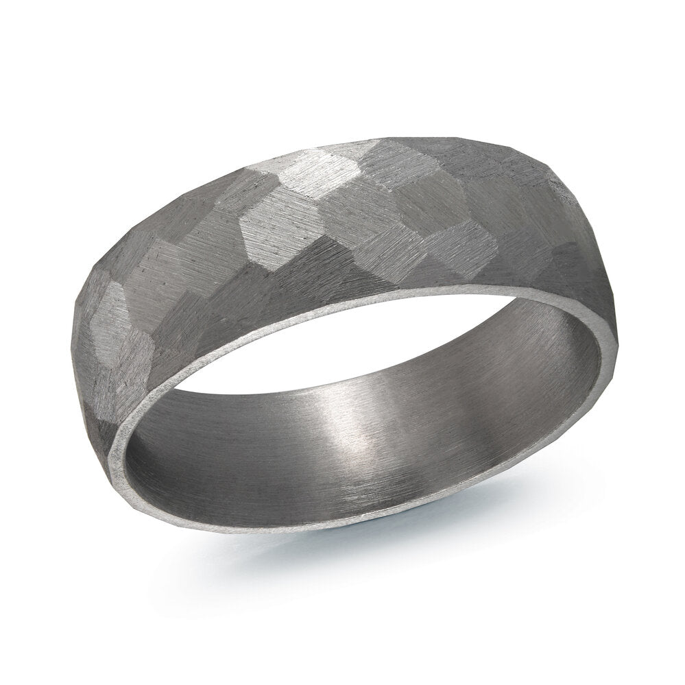 7mm Grey Hexagonal Hammered Tantalum Band