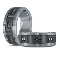 9mm Grey Titanium/Black Tantalum Band with Black Diamonds