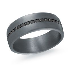 7.5mm Grey Tantalum Band with Black Center Diamond Channel