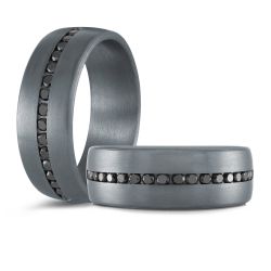 7.5mm Grey Tantalum Band with Black Center Diamond Channel