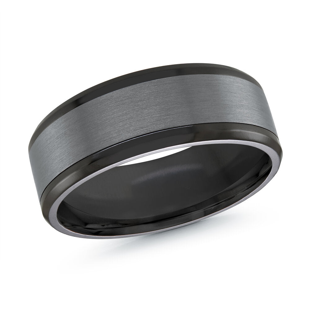 8mm Black Zircon Band with Grey Satin Center
