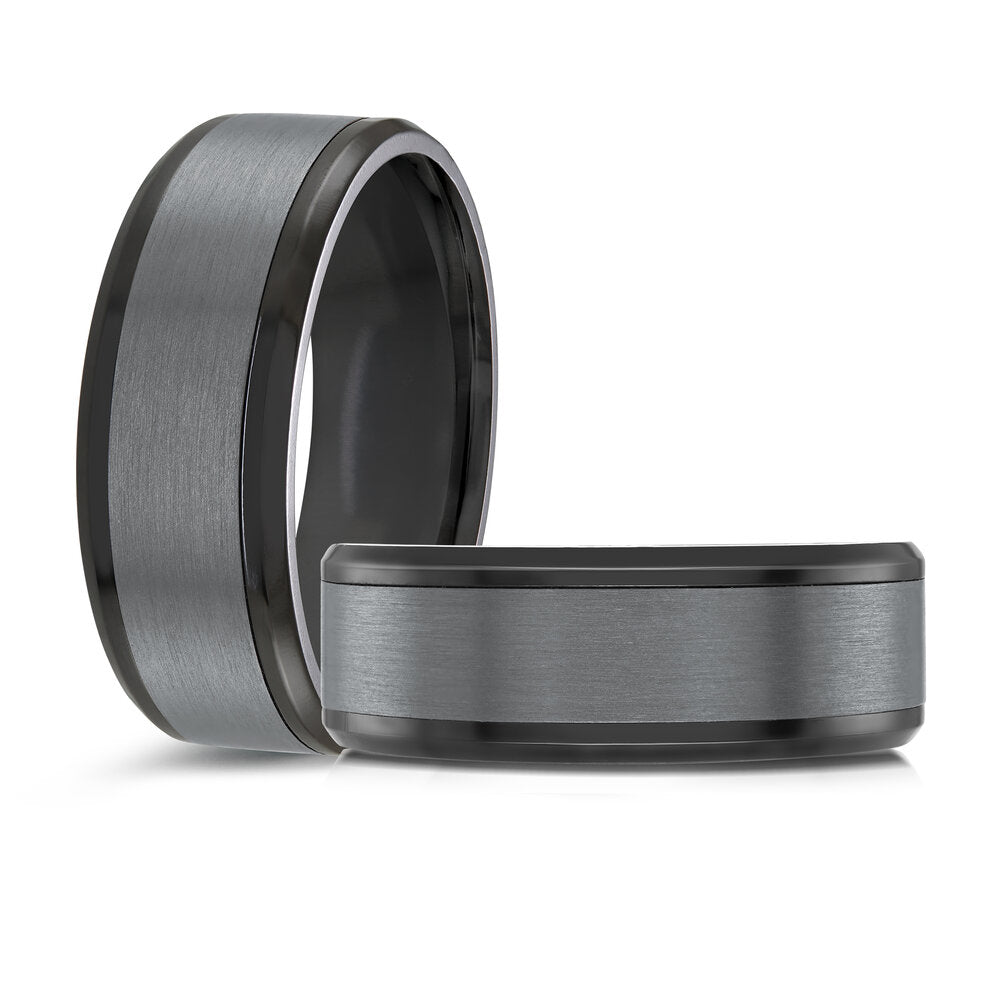 8mm Black Zircon Band with Grey Satin Center