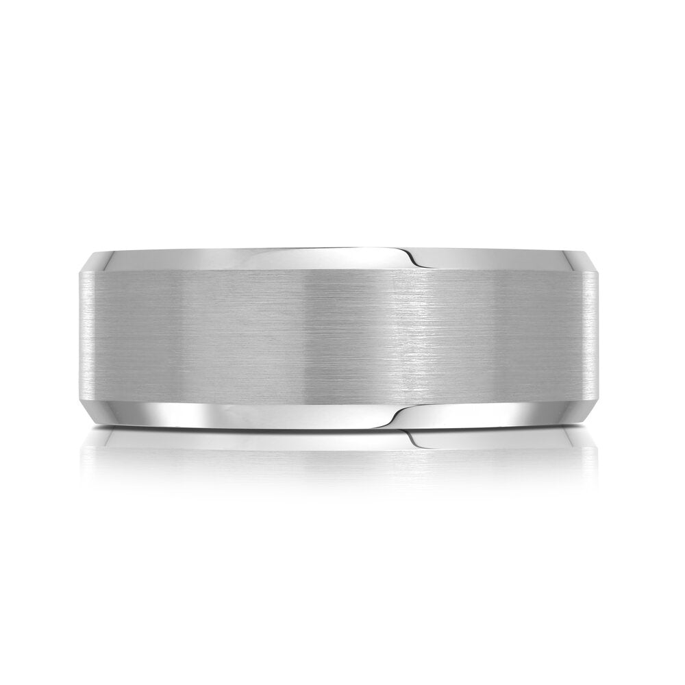 8mm White Tungsten Beveled Band with Satin Center