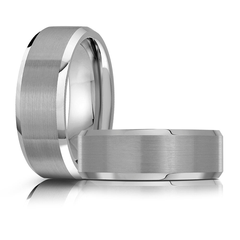 8mm White Tungsten Beveled Band with Satin Center