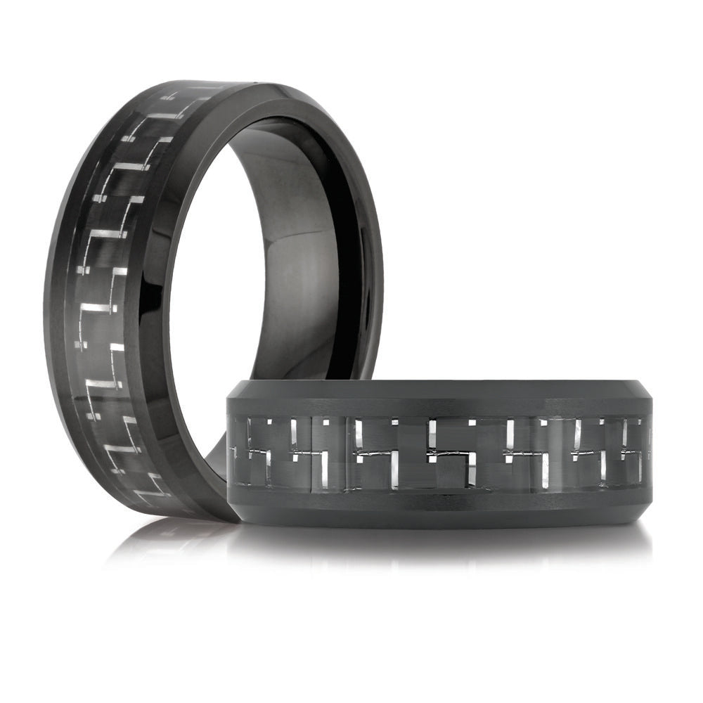8mm Black Tungsten Band with Carbon Fiber Inlay