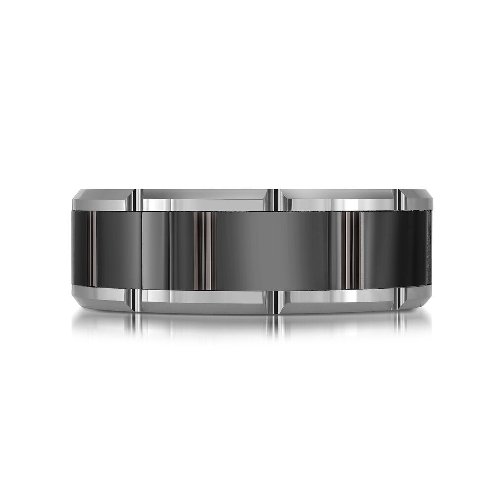 8mm White Tungsten Band with Black Brick Pattern
