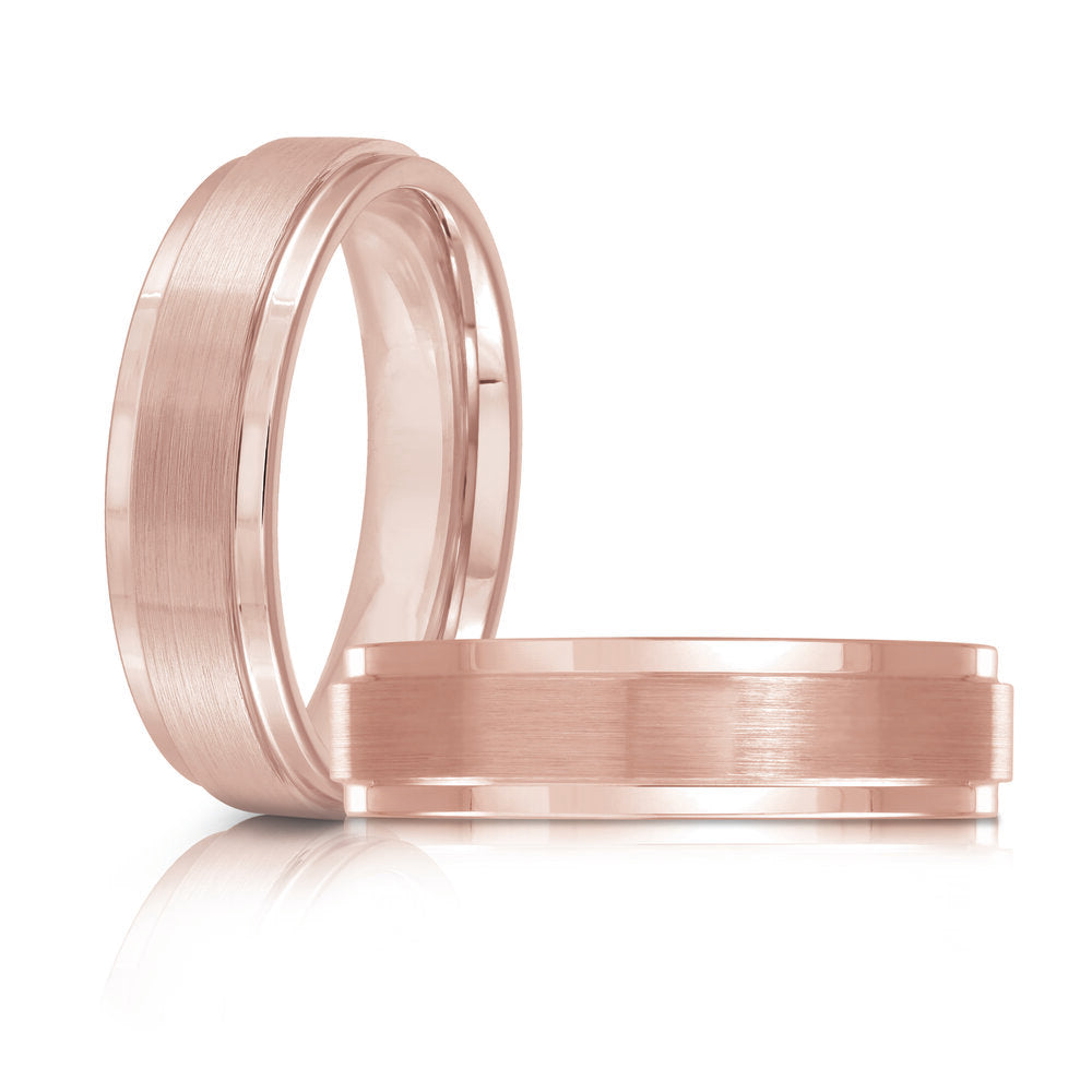 6mm Rose Gold Tungsten Band with Matte Finish & Beveled Edges