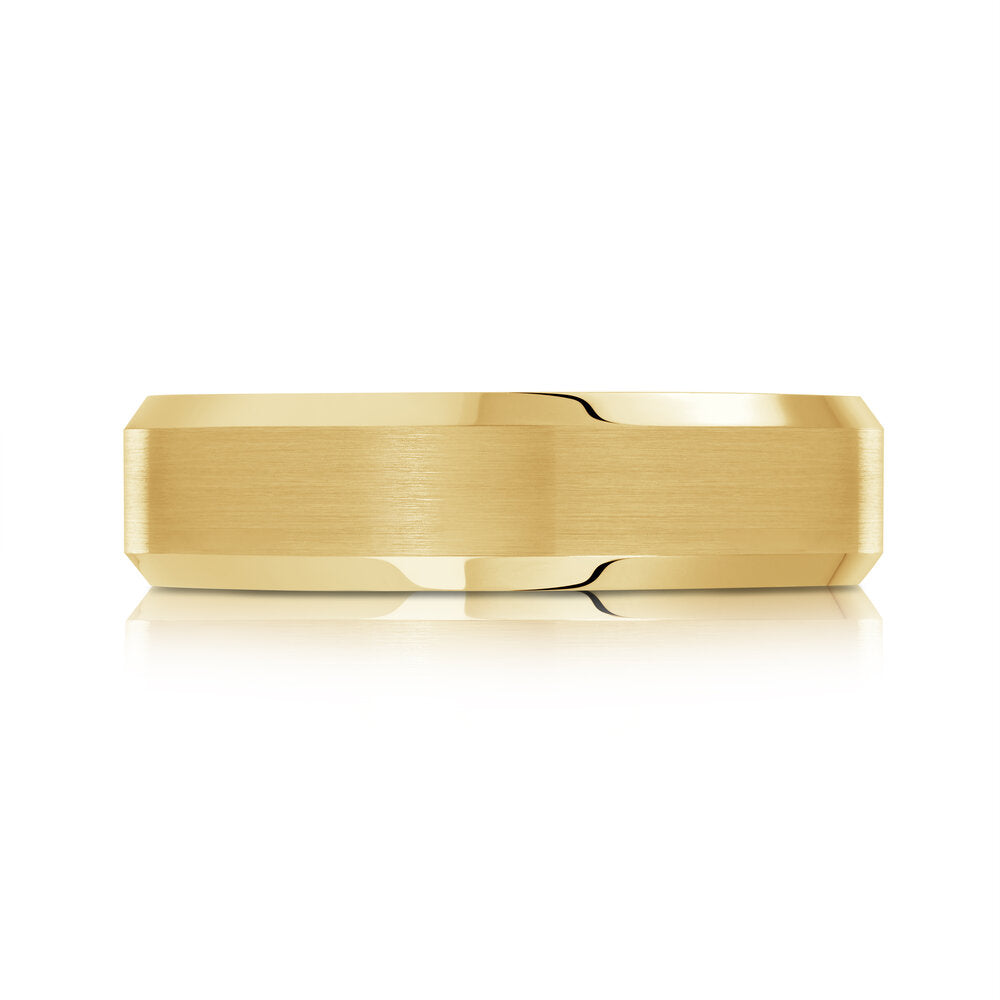 6mm Yellow Gold Tungsten Beveled Band with Satin Center