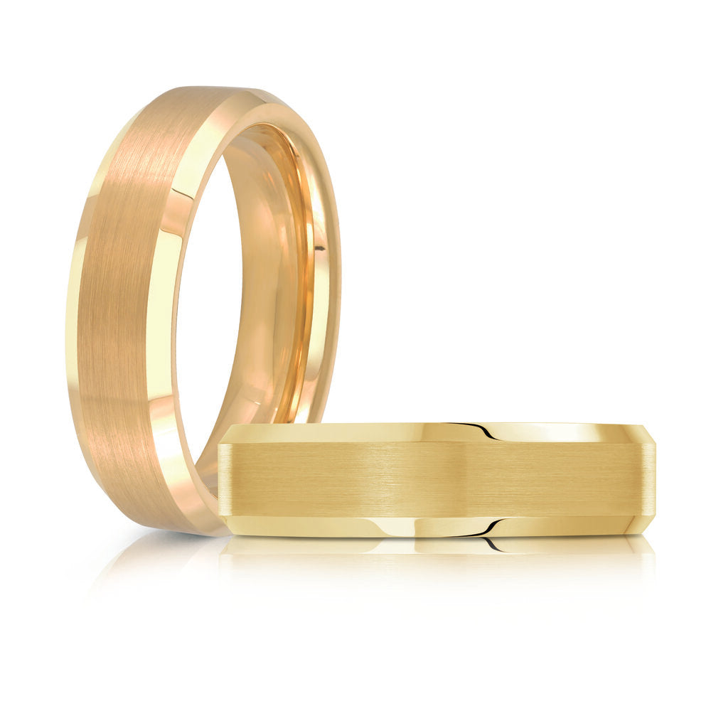 6mm Yellow Gold Tungsten Beveled Band with Satin Center