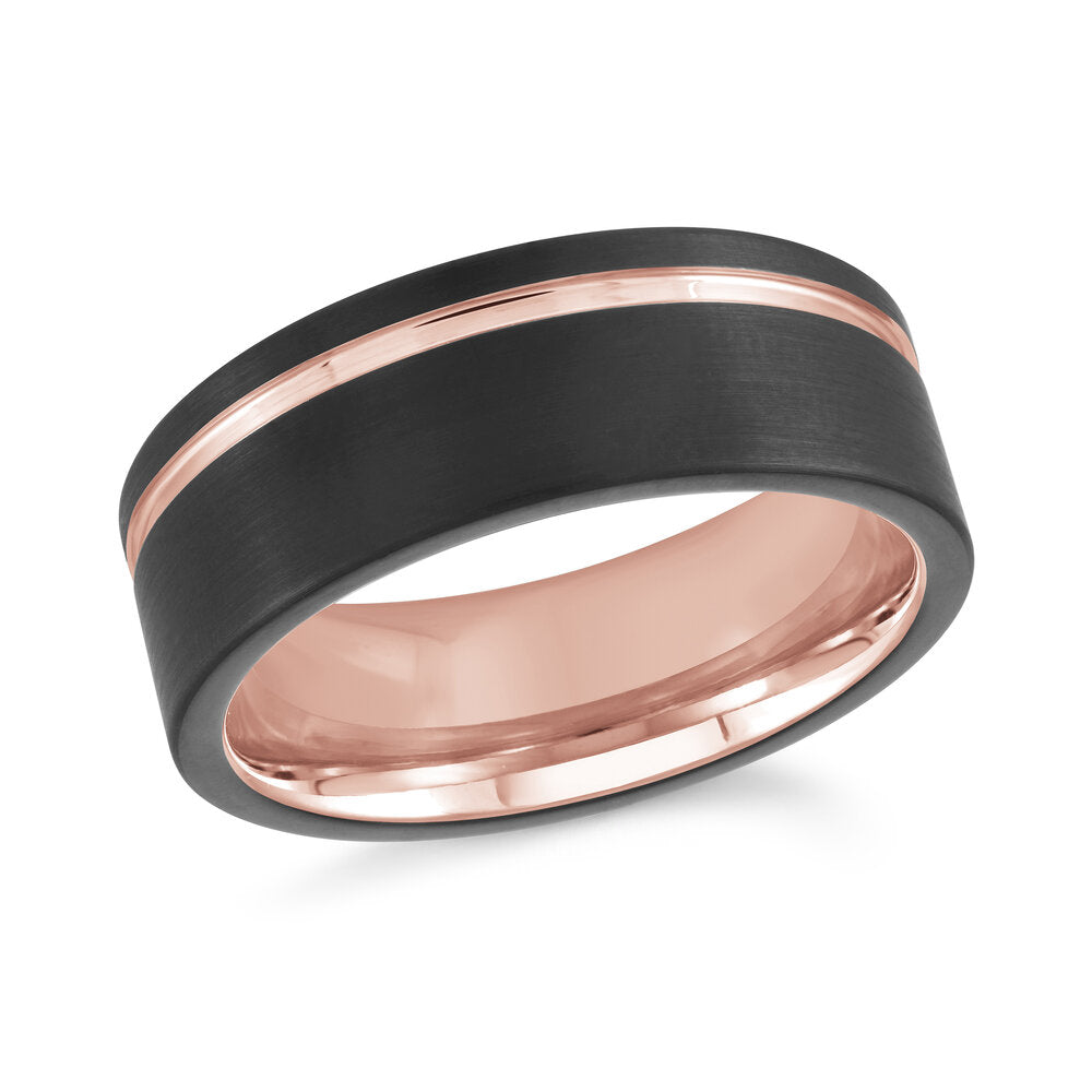 8mm Matte Black Tungsten Band with Rose Gold Groove & Interior