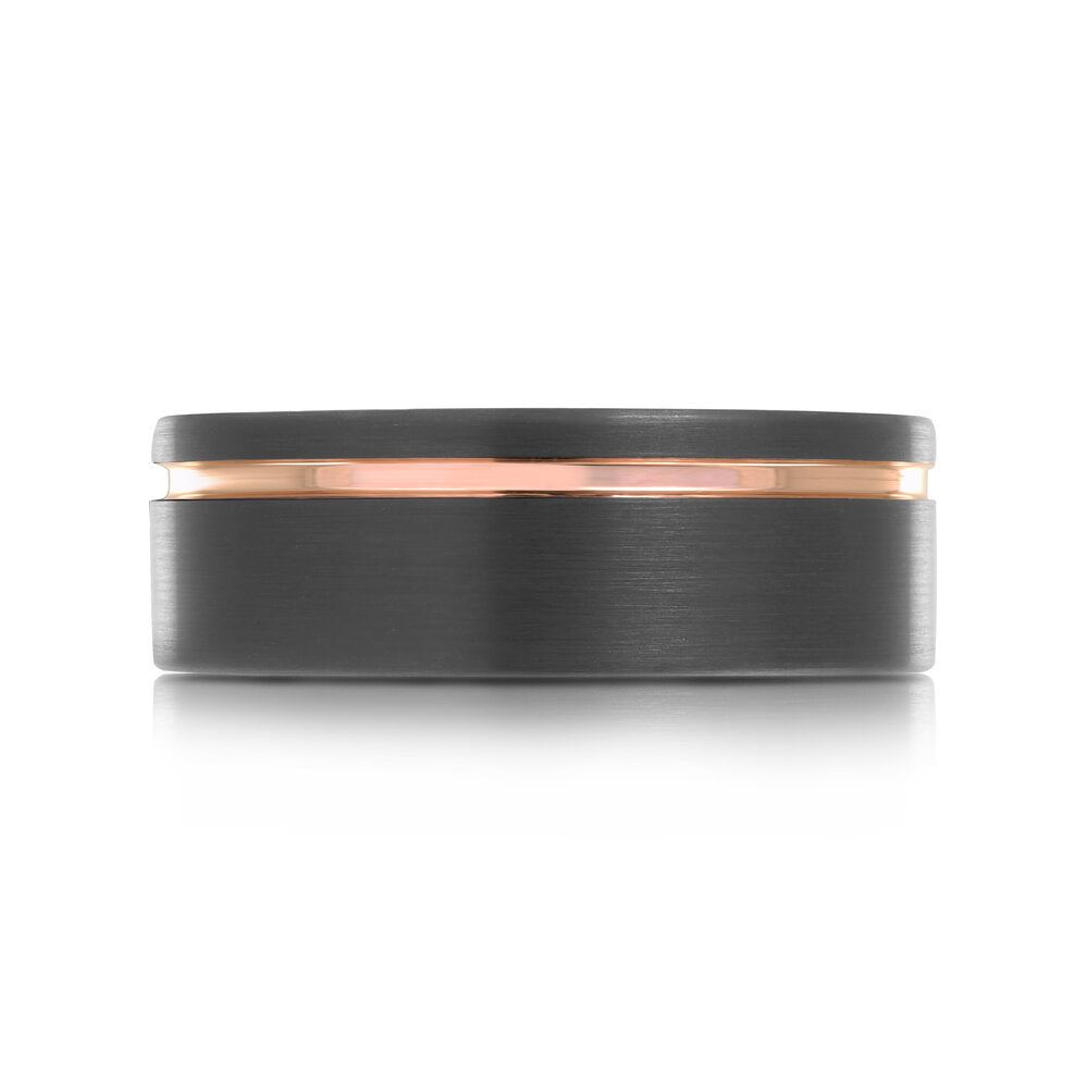 8mm Matte Black Tungsten Band with Rose Gold Groove & Interior