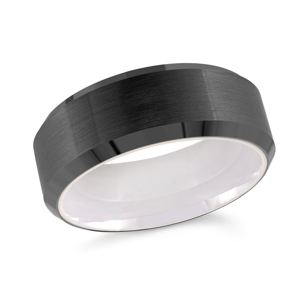 8mm Black Tungsten Beveled Band with White Interior