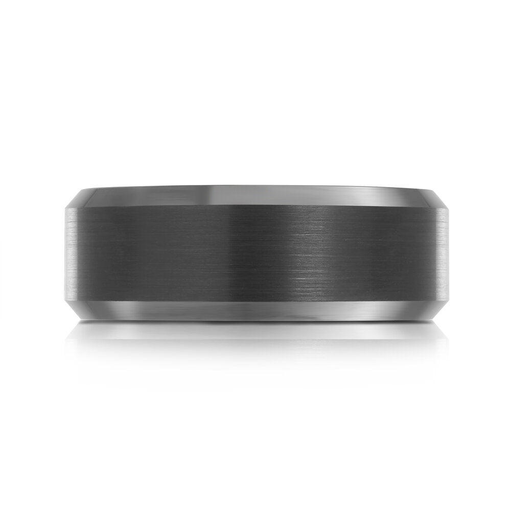 8mm Black Tungsten Beveled Band with White Interior