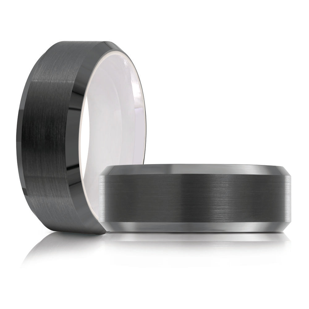 8mm Black Tungsten Beveled Band with White Interior