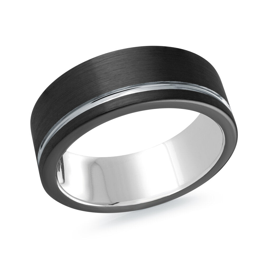 8mm Matte Black Tungsten Band with Silver Groove & Interior