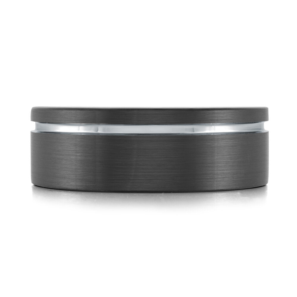 8mm Matte Black Tungsten Band with Silver Groove & Interior