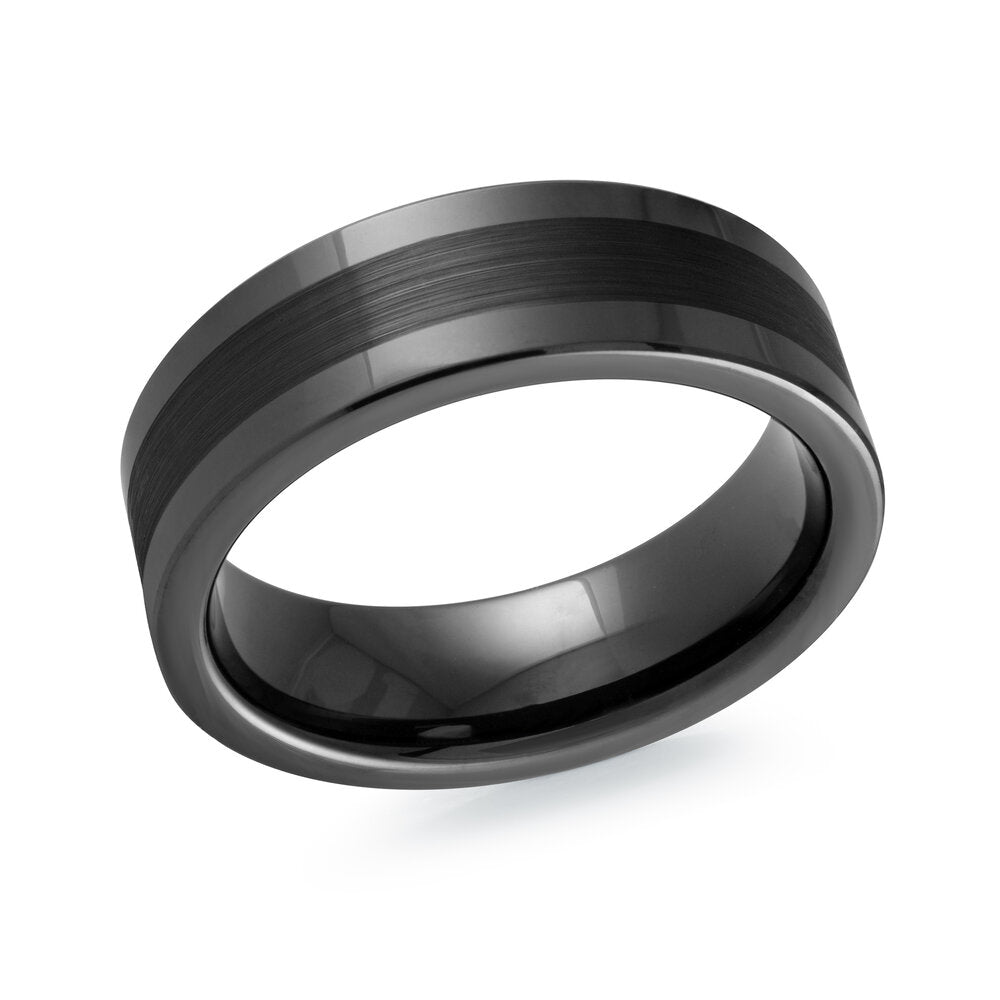 7mm Dark Polished Tungsten Band with Matte Black Center