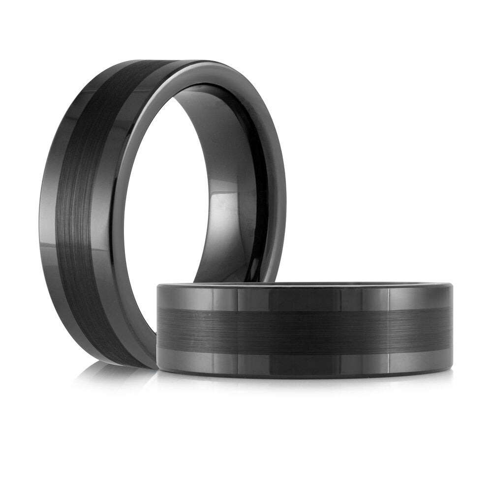 7mm Dark Polished Tungsten Band with Matte Black Center