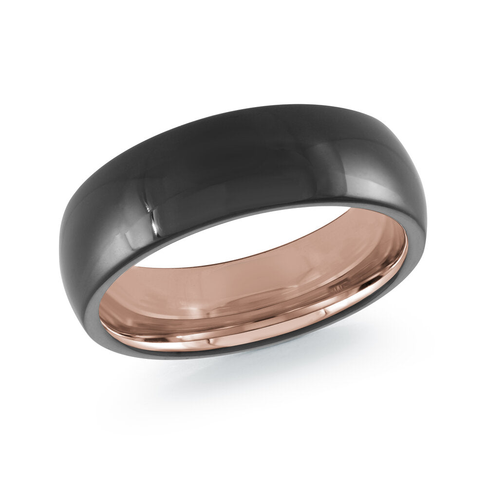 7mm Domed Black Tungsten Band with Rose Gold Interior