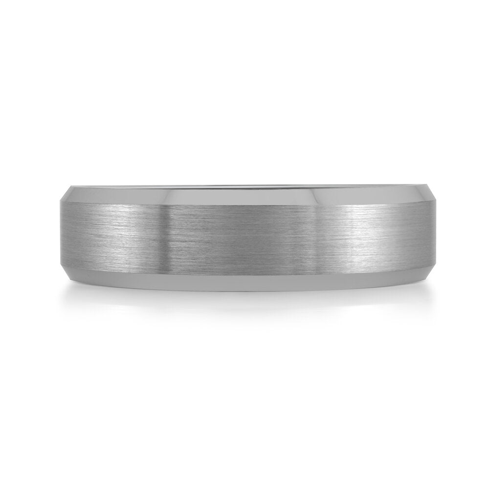 6mm Polished Grey Tungsten Beveled Band with Satin Center