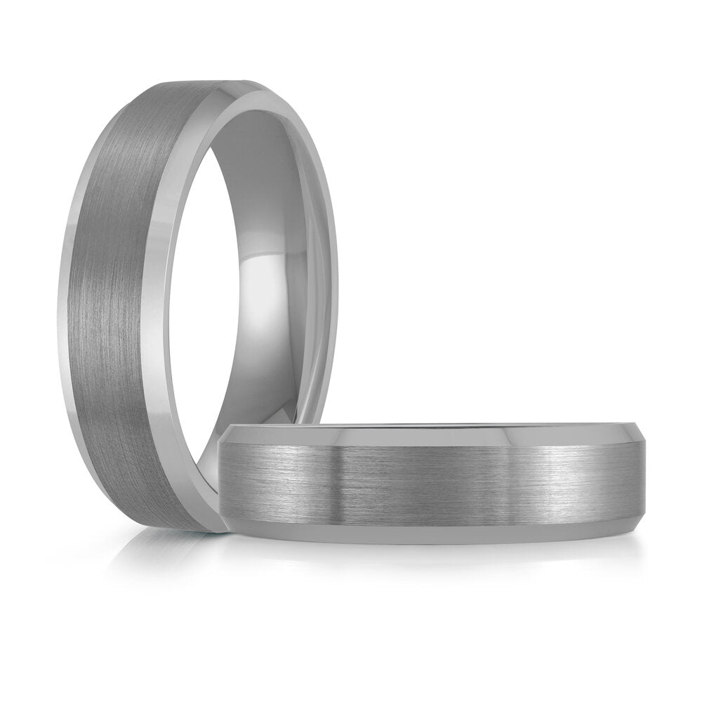 6mm Polished Grey Tungsten Beveled Band with Satin Center